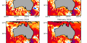 The ocean temperature forecast for the coming months shows above-average temperatures around all of Australia.