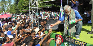 Xanana Gusmao campaigns in Maubisse before the Timor-Leste parliamentary election on Sunday.