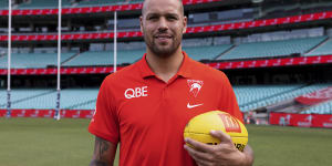 Lance Franklin with the ball he kicked,in almost the precise spot he kicked it,to bring up his 1000th career goal on Friday night at the SCG.