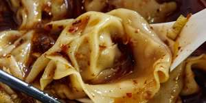 Xian wontons swimming in chilli oil at TBC by Grape Garden Beijing Cuisine.