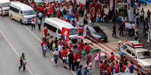 Crowds gathered to welcome Thaksin back to the country.