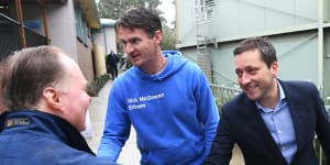 New state Liberal chief of staff Nick McGowan (left),seen here with Opposition Leader Matthew Guy in 2018.