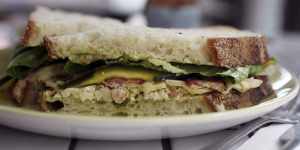 Coriander aioli and pickled zucchini liven up the club sandwich.