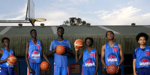 Savannah Pride players Diing Deng,Rilpuou Dut,Deyb Deyb,Ceefah Lemiri,Jackson Taingahue-Neil,and Taonga Tembo-Sievers.