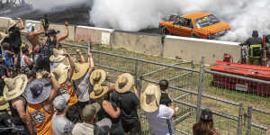 Action from the Summernats burnout championships on Sunday. 