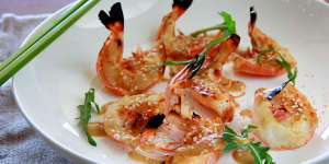 Grilled prawns with yuzu dressing.