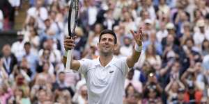 Sharing the love:Djokovic celebrates with the crowd after his Wimbledon win last year.