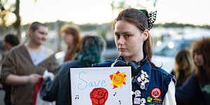 One of the protesters in Campbelltown this week. 