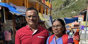 Farmer Rajendra Shivram,58,with his wife in Badrinath.