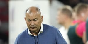 Eddie Jones with the Wallabies in Lyon ahead before the loss to Wales.