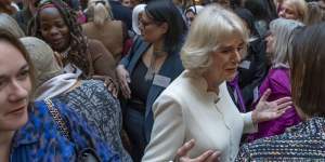 Charity leader Ngozi Fulani,centre left,attends a reception held by Britain’s Camilla,the Queen Consort.