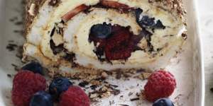 Neil Perry's blueberry,raspberry and strawberry roulade cake.