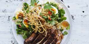Five-spice pork chops with wombok and pickled apple slaw