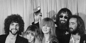 Fleetwood Mac (from left,Lindsey Buckingham,Stevie Nicks,Christine McVie,Mick Fleetwood and John McVie) after winning a Grammy in 1978.