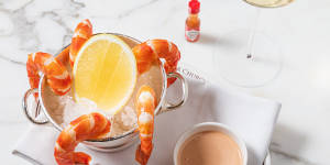 Simple:Prawn cocktail with cocktail sauce.
