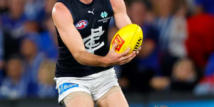 Sam Docherty in action for the Blues in round four against North Melbourne.