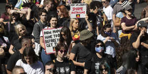 Protesters gather for a rally against ongoing Indigenous deaths in custody in Sydney.