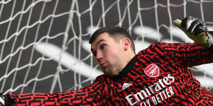 Mat Ryan of Arsenal warms up before the FA Cup 4th round match between Southampton and Arsenal on January 23,2021 in Southampton,England. Sporting stadiums around the UK remain under strict restrictions due to the Coronavirus Pandemic as Government social distancing laws prohibit fans inside venues resulting in games being played behind closed doors.