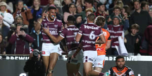 Tigers fans protest as sorry season hammered home by rampant Manly