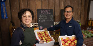 Blue Mountains apple growers Andrew and Angela Lee of Bilpin Botanic Orchard.