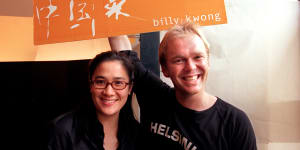 Bill Granger and Kylie Kwong in 2000 at the opening of their joint venture,billy kwong in Surry Hills.