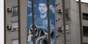 A billboard depicting Serbian tennis player Novak Djokovic on a building in Belgrade,Serbia on Thursday.