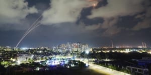 Israeli Iron Dome air defence system fires to intercept a rocket fired from the Gaza Strip.