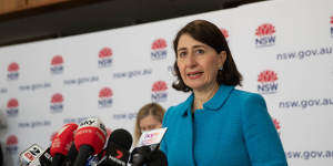 NSW Premier Gladys Berejiklian addresses the media on Thursday.