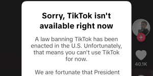 The message displayed to US TikTok users on Sunday.