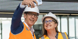 Victorian Premier Jacinta Allan and Sport Minister Steve Dimopoulos at the new Arden station.