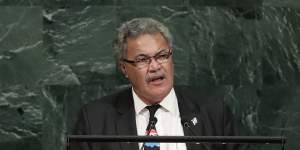 Enele Sopoaga,pictured in 2017,says the pact should never have been signed without prior consultation with the people of Tuvalu.