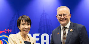Prime Minister Anthony Albanese with Japan’s new prime minister,Sanae Takaichi,at ASEAN.