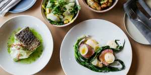 Grilled fish with apple,fennel and chilli salad (left) and beef rump with charred spring onion and marrow custard are among the dishes on Cotham Dining's opening menu.