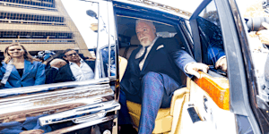 Broadcaster Kyle Sandilands departs Federal Court on Friday.