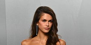 Kaia Gerber arrives at the Vanity Fair Oscar Party.