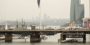 Sydney covered in smoke. It’s from a bushfire more than 400km away