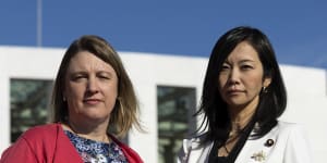 Australian mother Catherine Henderson (left) and Japanese MP Mizuho Umemura in Canberra this week.