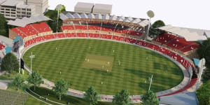 Queensland Cricket’s vision for a new stadium at Allan Border Field would have 10,000 permanent seats.