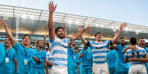 Argentina celebrate after their famous All Blacks win. 