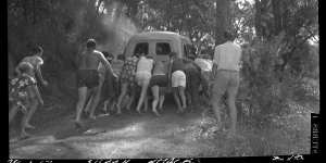 "They put her in an ambulance,but because of the steep grade leading up from the water's edge and the slippery surface the ambulance clutch burnt out. Although about 30 people,including Knight,tried desperately to push the vehicle,the grade was too steep. A reporter radioed his office and a second ambulance was sent."