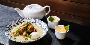 Central Javanese duck white curry with egg,jackfruit and lemongrass.