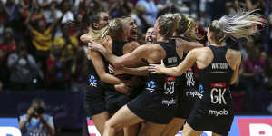 One-goal win:Jubilation for the Silver Ferns after the final whistle.