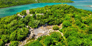Aerial view of Albania's Butrint archaeological site.