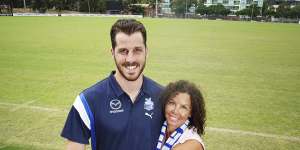 Family pride:North Melbourne player Tristan Xerri and his mum,Lydia Xerri,at the Kangaroos’ Arden Street oval.