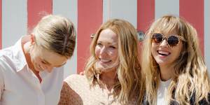 Actor Bella Heathcote (from left),author Sally Hepworth and actor Teresa Palmer on the set of The Family Next Door.