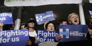 Supporters of Democratic presidential candidate Hillary Clinton cheer during a'Women for Hillary'event in New York in April.