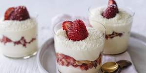 White chocolate,ricotta and strawberry parfait.