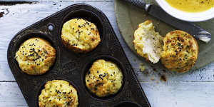 These cheesy potato muffins are great with soup.