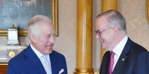 King Charles III with Prime Minister Anthony Albanese at Buckingham Palace in May.