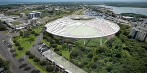 Artists’ impression of a proposed new stadium in Darwin that proponents hope will host a Northern Territory AFL team. 